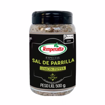 Sal de Parrilla com Lemon Pepper Temperatta sabor cítrico para churrasco.