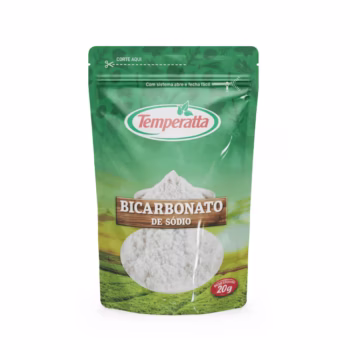 Bicarbonato de sódio puro Temperatta em embalagem Stand Up Pouch 20g.
