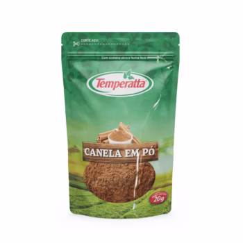 Canela em pó pura Temperatta em embalagem pouch para preservação de aroma.