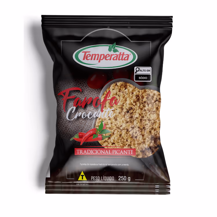 Farofa pronta sabor Tradicional Picante Temperatta acompanhamento gourmet.