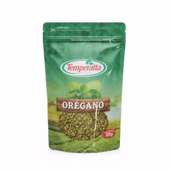 Orégano em flocos desidratado Temperatta em embalagem pouch de 20g.