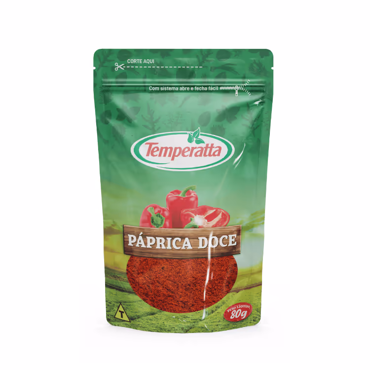 Páprica doce em pó Temperatta em embalagem Stand Up Pouch de 80g